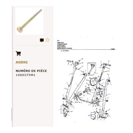 Arbre de mise à niveau - pour Massey Ferguson - Adaptable - Ref origine : 1660375M1