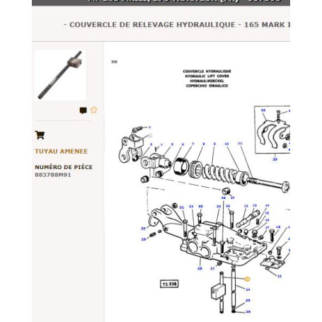 Conduite verticale - pour Massey Ferguson - Adaptable - Ref origine : 883788M91