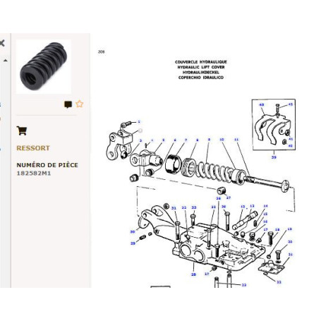 Ressort de relevage - pour Massey Ferguson - Adaptable - Ref origine : 182582M1