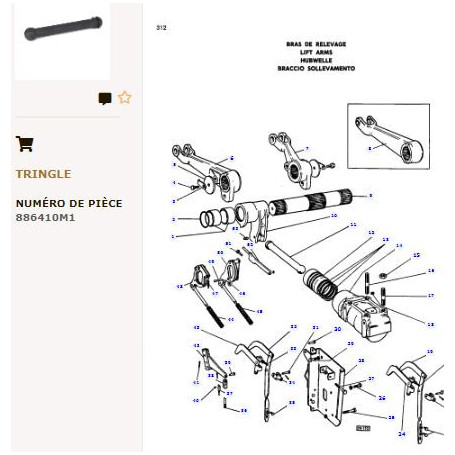 Bielle - pour Massey Ferguson - Adaptable - Ref origine : 886410M1