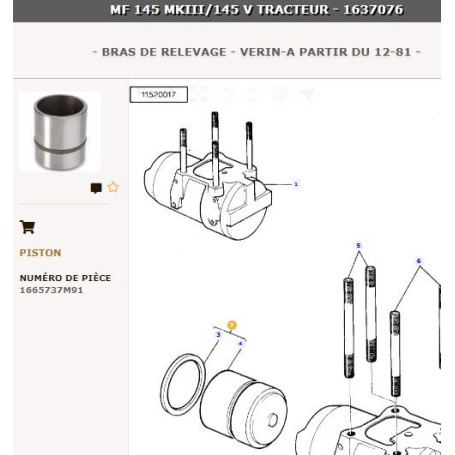 Ensemble De Piston - pour Massey Ferguson - Adaptable - Ref origine : 1665737M91