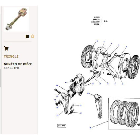 Ensemble De Tige A Frein - pour Massey Ferguson - Adaptable - Ref origine : 184334M1