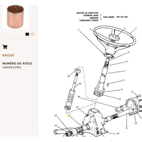 Douille - pour Massey Ferguson - Adaptable - Ref origine : 1850517M1