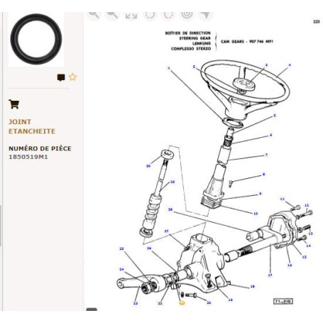 Joint De Retenie D'Huile - pour Massey Ferguson - Adaptable - Ref origine : 1850519M1