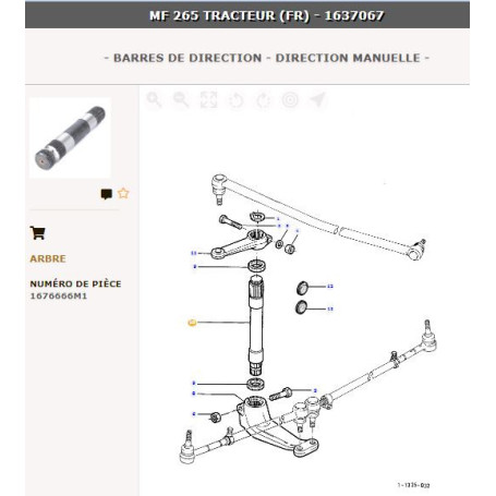 Arbre de direction - pour Massey Ferguson - Adaptable - Ref origine : 1676666M1