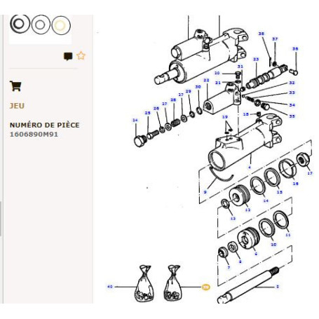 Kit De Cylindre De Direction - pour Massey Ferguson - Adaptable - Ref origine : 1606890M91