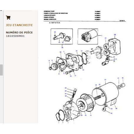 Kit de réparation pour pompe de direction - pour Massey Ferguson - Adaptable - Ref origine : 1810509M91