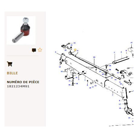 Rotule - pour Massey Ferguson - Adaptable - Ref origine : 1821234M91