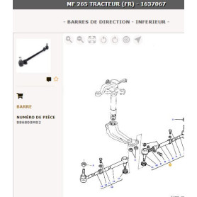 Tube droit intérieur de direction - pour Massey Ferguson - Adaptable - Ref origine : 886800M92