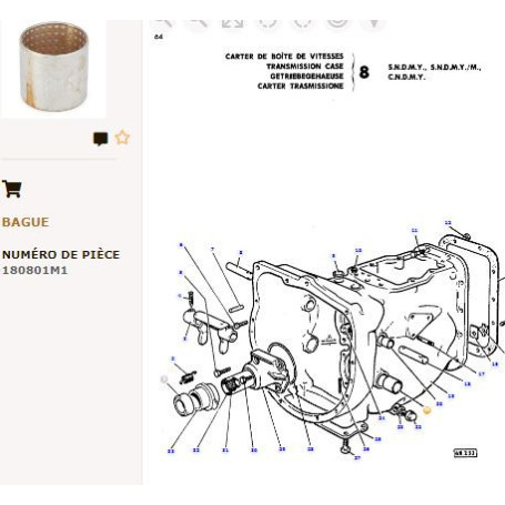 Douille - pour Massey Ferguson - Adaptable - Ref origine : 180801M1