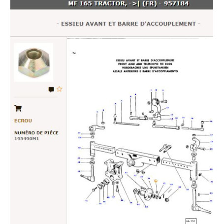 Ecrou De Roue (x10) - pour Massey Ferguson - Adaptable - Ref origine : 195490M1