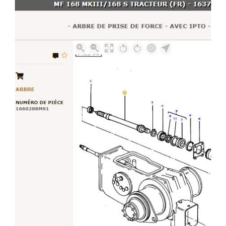 Arbre de prise de force - pour Massey Ferguson - Adaptable - Ref origine : 1660288M91