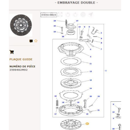 Disque d'embrayage Organique - pour Massey Ferguson - Adaptable - Ref origine : 1486583M1