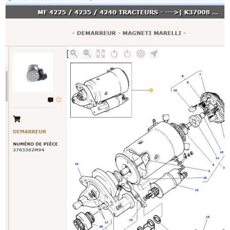 Démarreur avec réducteur - pour Massey Ferguson - Adaptable - Ref origine : 3763362M94