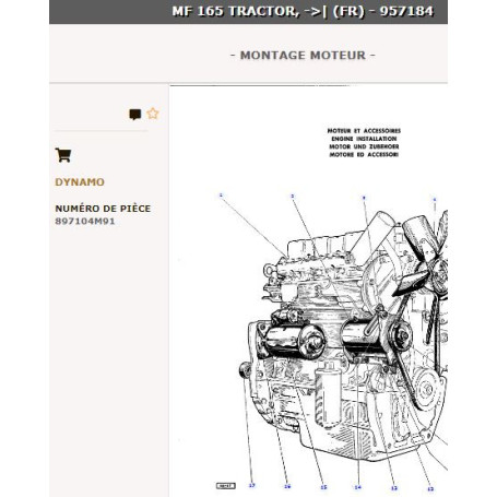 Dynamo - pour Massey Ferguson - Adaptable - Ref origine : 897104M92