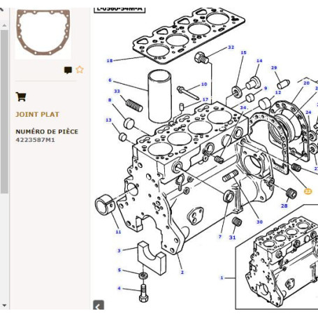 Joint principal pour carter arrière - pour Massey Ferguson - Adaptable - Ref origine : 4223587M1