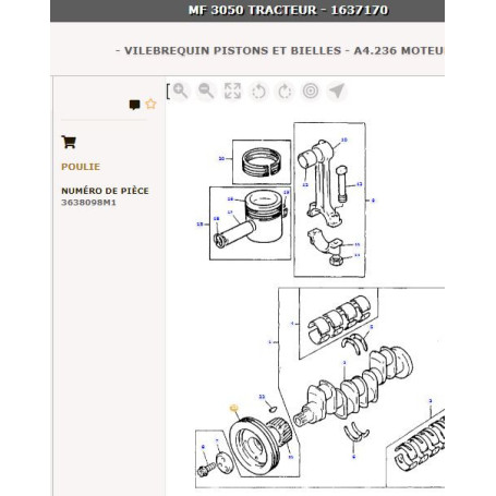 Poulie de vilebrequin - pour Massey Ferguson - Adaptable - Ref origine : 3638098M1