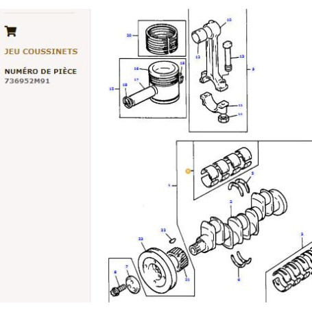 Jeu de coussinets de bielle - pour Massey Ferguson - Adaptable - Ref origine : 736952M91