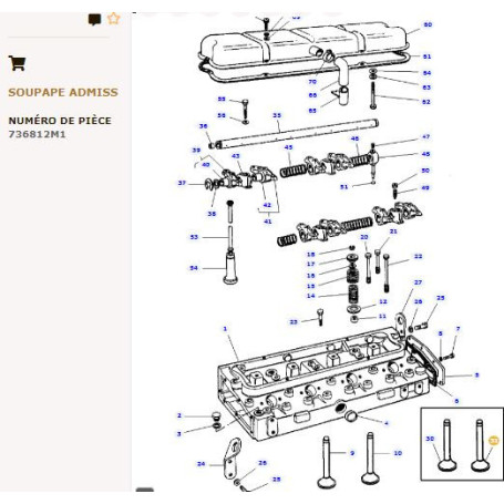 Soupape d'admission - pour Massey Ferguson - Adaptable - Ref origine : 736812M1