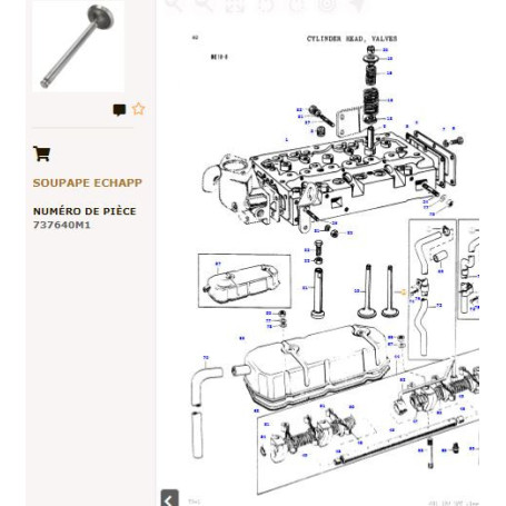 Soupape D'Echappement (x4) - pour Massey Ferguson - Adaptable - Ref origine : 737640M1