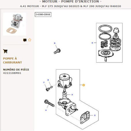 Pompe d'alimentation Perkins - pour Massey Ferguson - Adaptable - Ref origine : 4222108M91