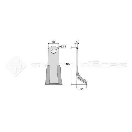 Couteau Y  - Tortella - Long. : 120mm - Diam du trou : 22.5mm