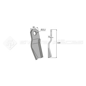 Couteau de gyrobroyeur  - Roll - Long. : 220mm - Diam du trou : 25.5mm - Rotation : G - Ref: SYL6364INDG