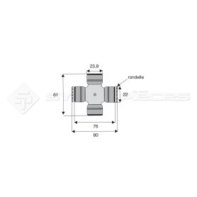 Croisillon circlips extérieurs - WALTERSCHEID - Longueur: 61.3mm - Diam. Croisillon : 23.8mm - Ref: TR200600