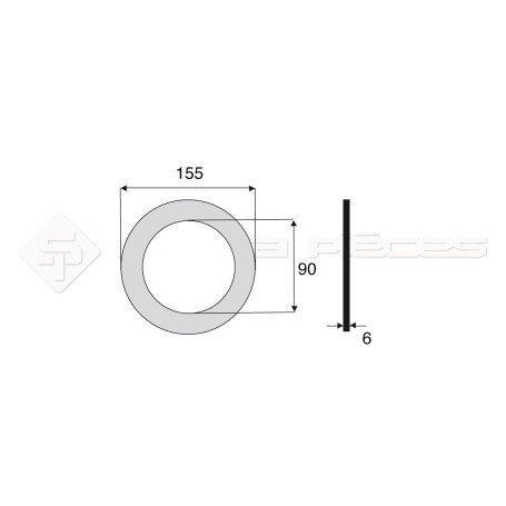 Garniture - Alésage : 90mm - Hauteur : 6mm - Diam. Ext : 155mm - Réf: DA17693