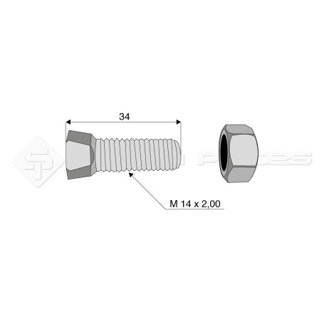 Boulon tête conique - Diam. : 14 - Pas : 200 - L : 34mm - Vendu par x25