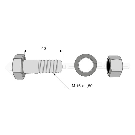 Boulon complet - Diam. : 16 - Pas : 150 - L : 40mm - Vendu par x25