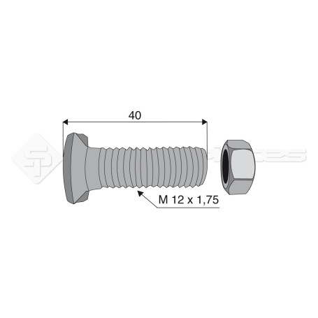 Boulon tête fraisée 2 ergots - Diam. : 12 - Pas : 175 - L : 40mm - Vendu par x25