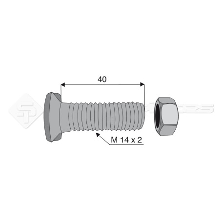 Boulon tête fraisée 2 ergots - Diam. : 14 - Pas : 200 - L : 40mm - Vendu par x25