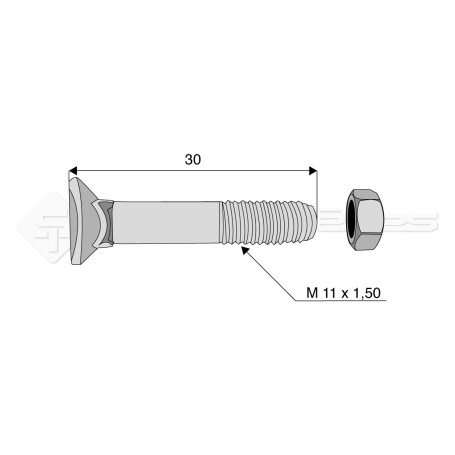 Boulon tête fraisée collet carré - Diam. : 11 - Pas : 150 - L : 30mm - Vendu par x25