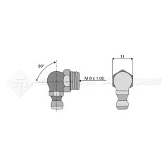 Graisseurs à tête sphérique 90° - Filetage D : M8 x 1