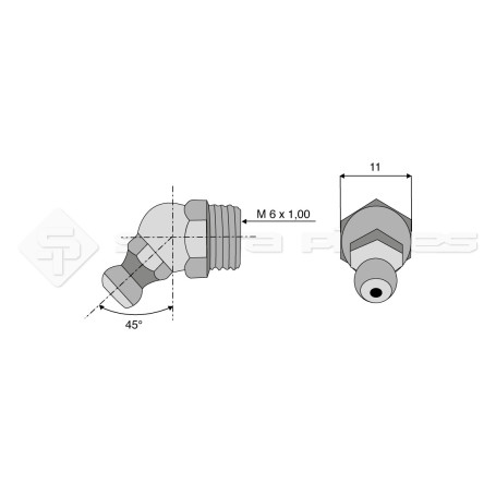 Graisseurs à tête sphérique 45° - Filetage D : M6 x 1