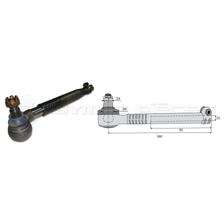 Tirant pour joint axial -- Base cône: 24 - Haut cône: 26 - Long. Rotule: 390  - Ref. 90123