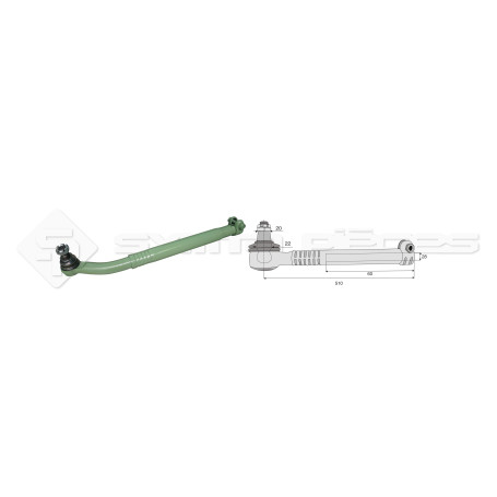 Tirant pour joint axial -- Base cône: 20 - Haut cône: 22 - Long. Rotule: 510  - Ref. 90144