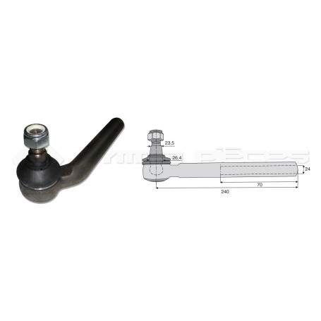 Tirant pour joint axial -- Base cône: 23.5 - Haut cône: 26.4 - Long. Rotule: 240  - Ref. 70231