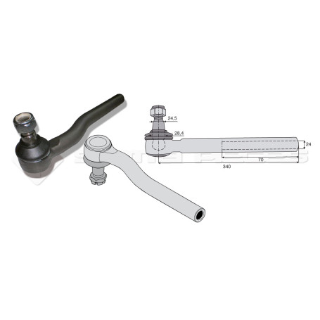 Tirant pour joint axial -- Base cône: 24.5 - Haut cône: 28.4 - Long. Rotule: 340  - Ref. 90184