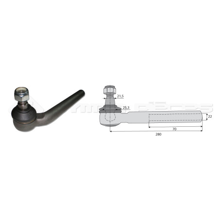 Tirant pour joint axial -- Base cône: 21.5 - Haut cône: 25.3 - Long. Rotule: 280  - Ref. 70139