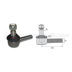 Filetage extérieur -- Base cône: 16 - Haut cône: 18.3 - Long. Rotule: 105 - Diam. Tige: 16 - Ref: ROT90264