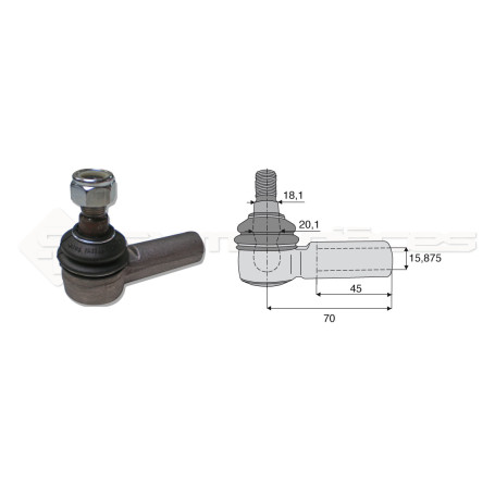 Filetage intérieur -- Base cône: 18.1 - Haut cône: 20.5 - Long. Rotule: 70 - Diam. Tige: 15.875