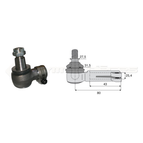Filetage intérieur -- Base cône: 27.5 - Haut cône: 31.5 - Long. Rotule: 80 - Diam. Tige: 25.4