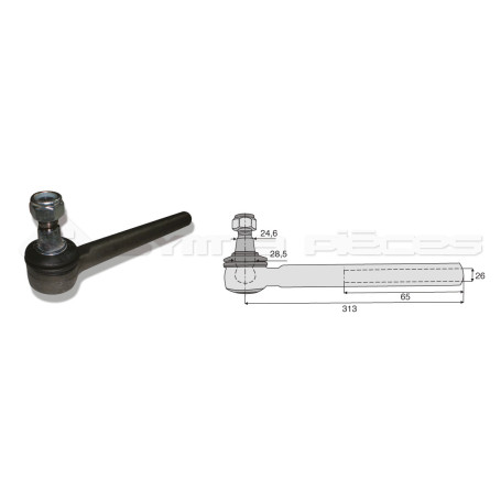 Tirant pour joint axial -- Base cône: 24.6 - Haut cône: 28.5 - Long. Rotule: 313