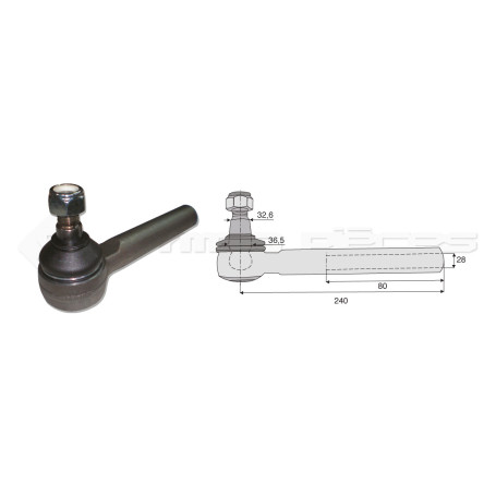 Tirant pour joint axial -- Base cône: 32.6 - Haut cône: 36.5 - Long. Rotule: 240