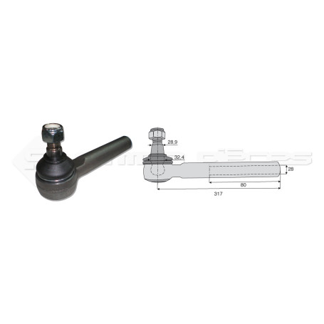 Tirant pour joint axial -- Base cône: 28.9 - Haut cône: 32.4 - Long. Rotule: 317