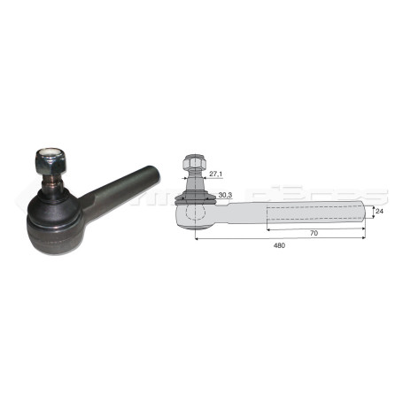 Tirant pour joint axial -- Base cône: 27.1 - Haut cône: 30.3 - Long. Rotule: 480