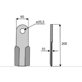 Couteau droit Diam 25,5 Section 60x10 mm