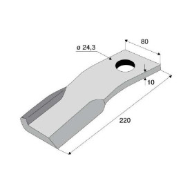 Couteau de gyrobroyeur  - Humus - Long. : 220mm - Diam du trou : 24.5mm - Rotation : G - Ref: SYL6390G